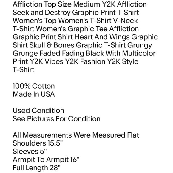 Affliction Top Size Medium Y2K Affliction Seek and Destroy Graphic Print T-Shirt - Picture 2 of 7